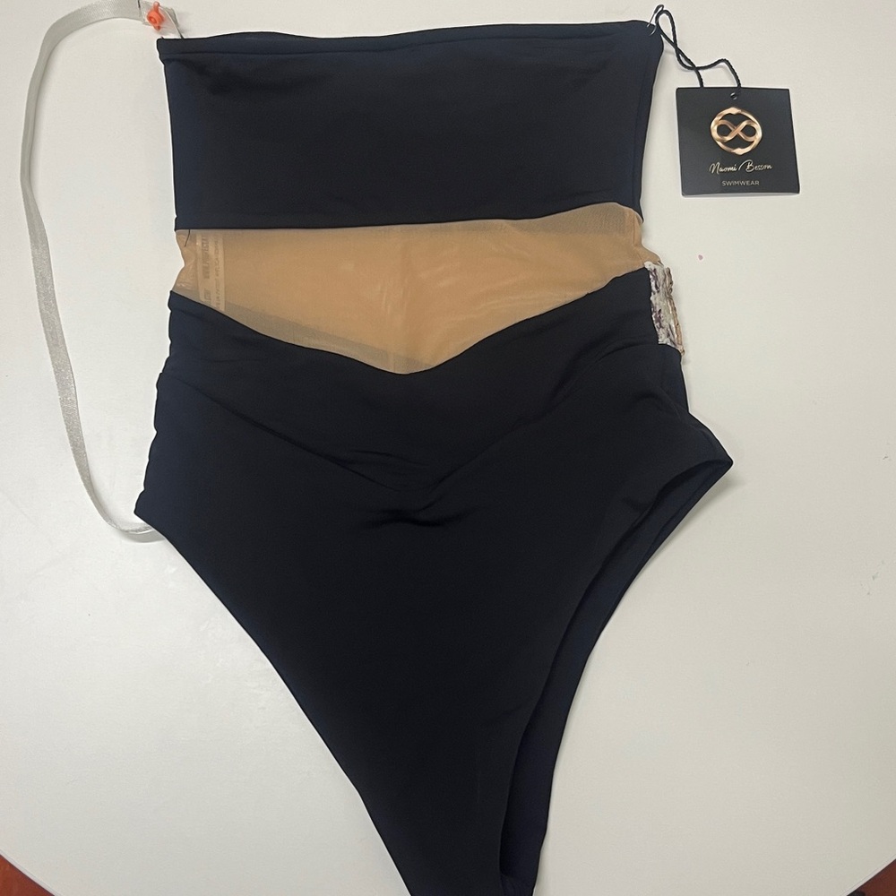 Black and Beige One-Piece Swimsuit - Picture 6 of 10